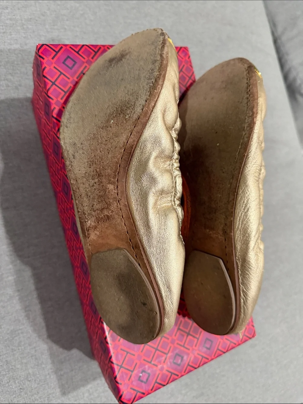 Tory Burch Gold Metallic Ballet Flats with Embellished Toe